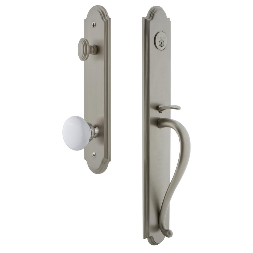 Grandeur by Nostalgic Warehouse ARCSGRHYD Arc One-Piece Handleset with S Grip and Hyde Park Knob in Satin Nickel
